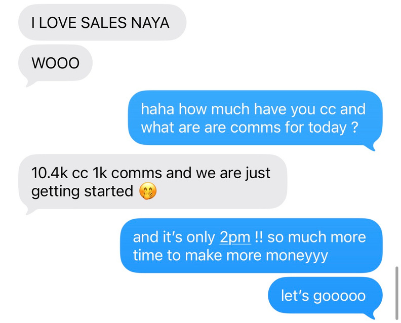 Member chat screenshot sharing a sales win