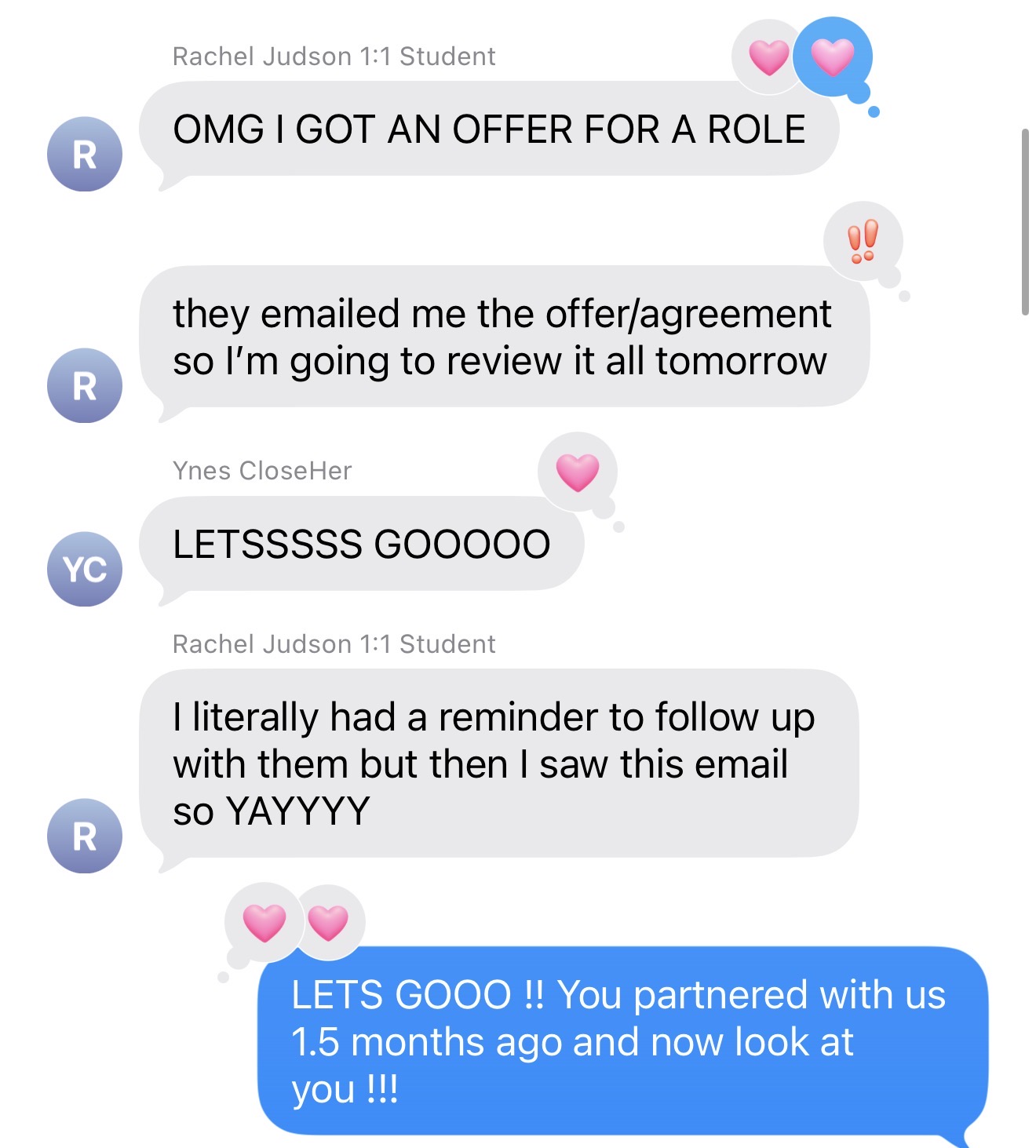 Screenshot of a member's sales result